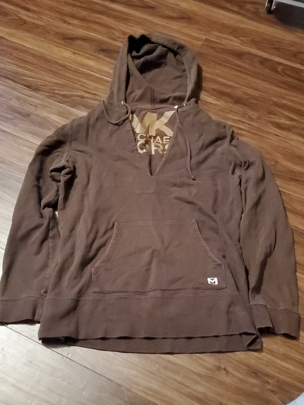 Michael Kors Brown Hoodie with Gold Logo Accent